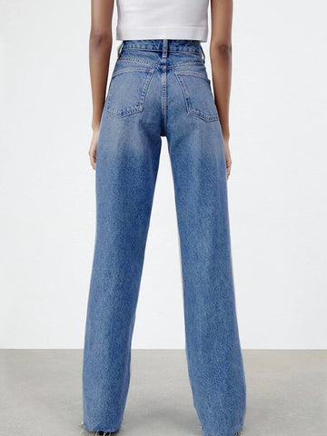 Airchics longue jeans droit larges jambes évasé déchiré troué femme mode